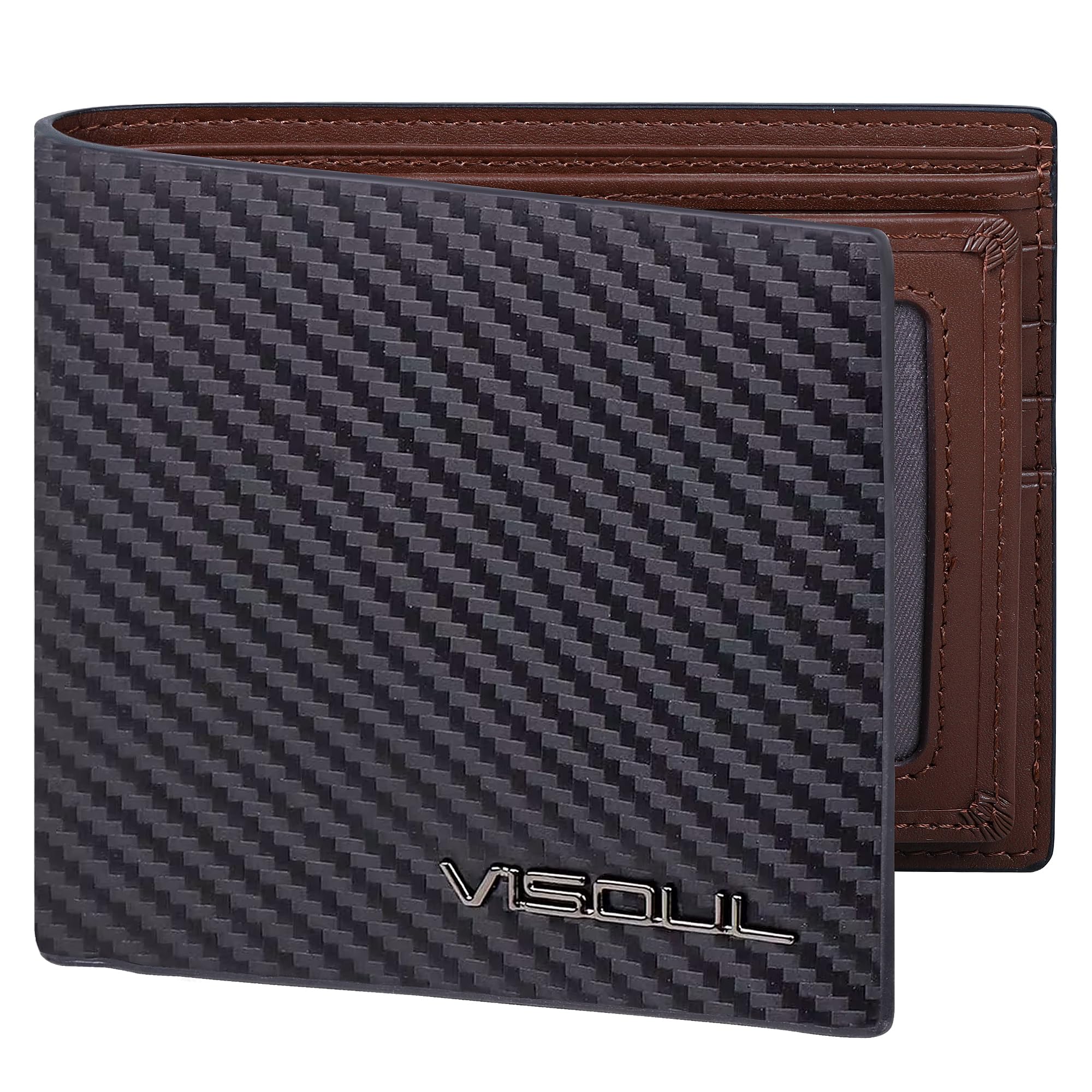VISOUL Leder Geldbörse Herren mit ID Fenster RFID Schutz,Echtleder Geldbeutel für Männer Portemonnaie Brieftasche Wallet Portmonee Carbon Kaffee