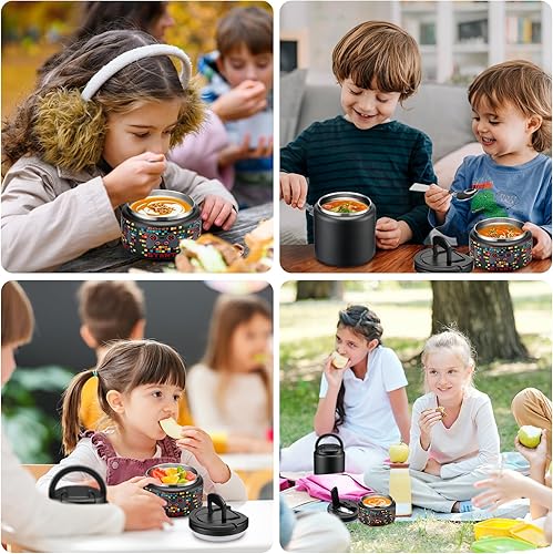 Vista 8 de 13.5oz Soup Thermo for Hot Food Kids Insulated Vacuum Food Jar with Buckle Lid,Wide Mouth Leakproof Stainless Steel Lunch Container with Spoon-Black