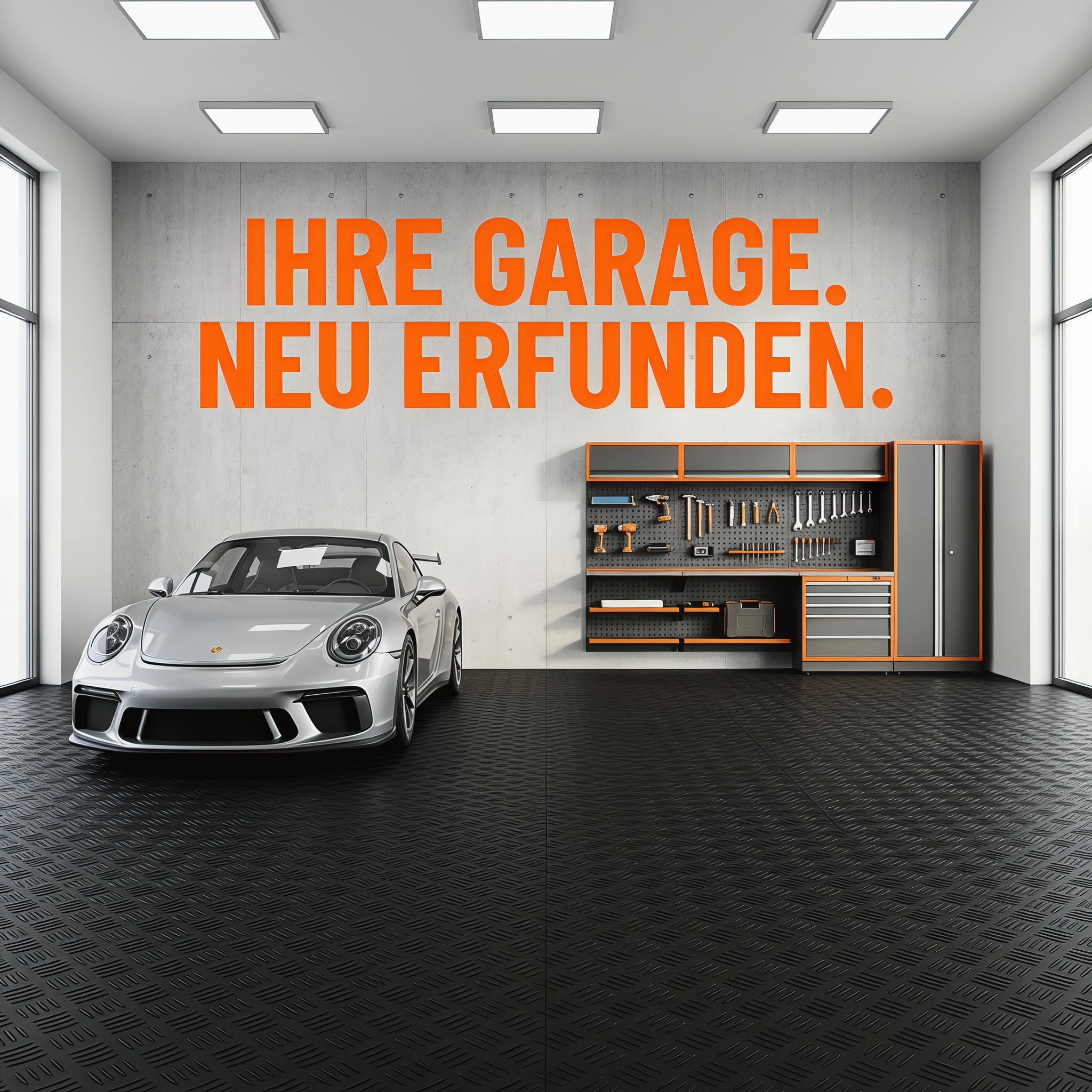 Garagenmatten PVC, 20 Stück, 40x40 cm, 18mm, schwarz | Ineinandergreifend, Rutschfest, Für Autowerkstätten, Für Garagen, Für Keller