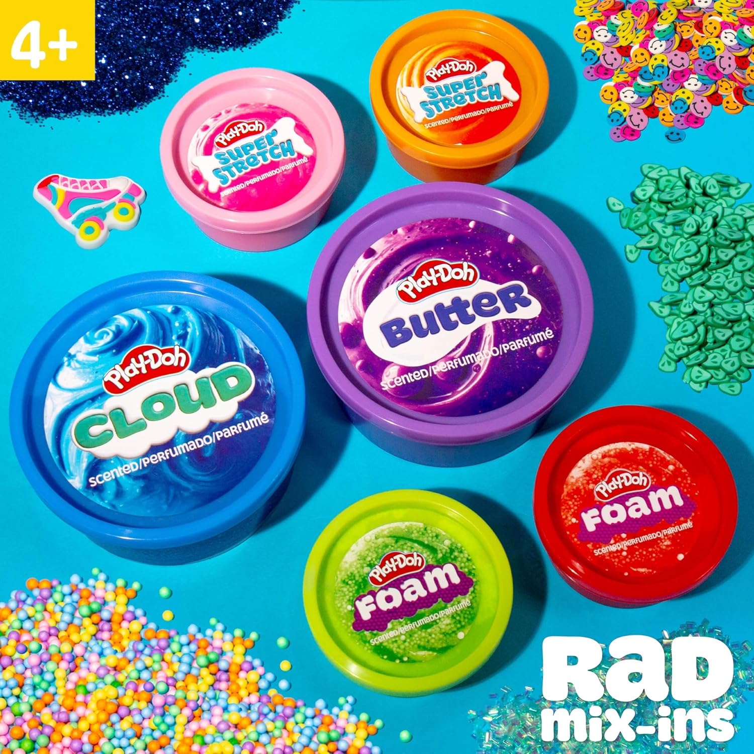 Play-Doh Retro Mix & Play Scented Slime for Kids, 6-Pack Variety, Cloud, Butter, Foam, Super Stretch, (Blue Raspberry, Grape, Watermelon, Orange, Strawberry, Cherry) Popular Toys, Gifts & Party Favors