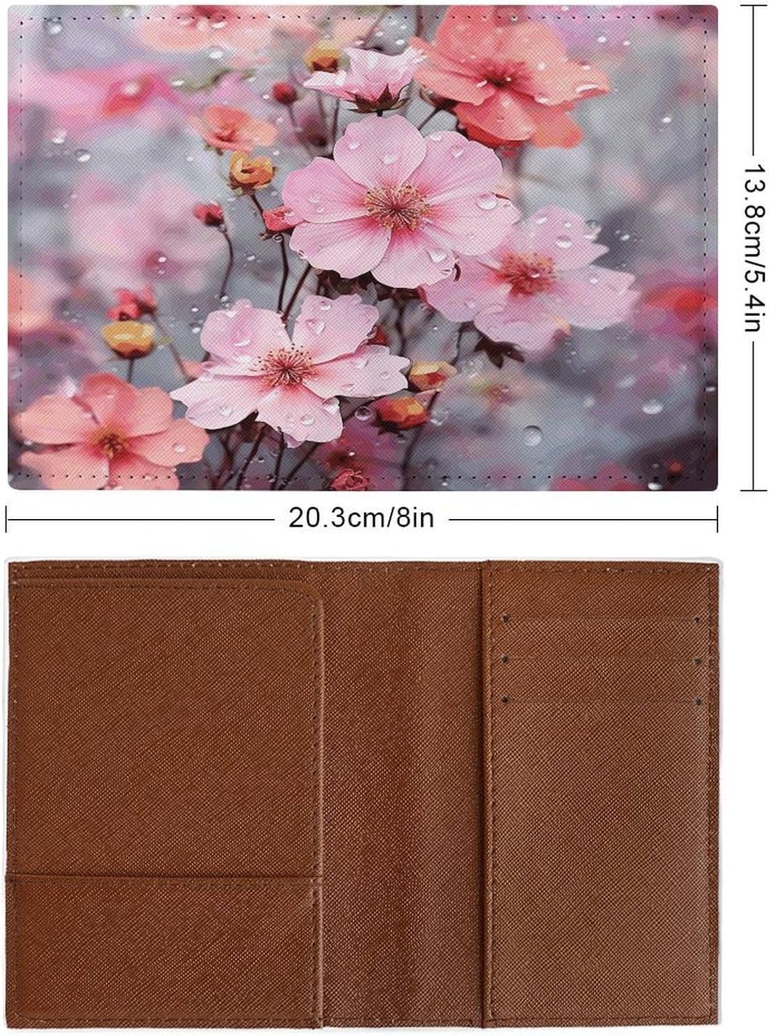 Beautiful Pink Flower Passport Holder Slim PU Leather Passports Wallet Portable Passports Protector Passport Cover
