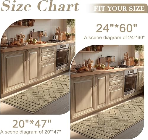 Miniatura 4 de Alfombras de cocina, 24 x 59 pulgadas, antideslizantes, para piso, grueso, resistente a las manchas, alfombra de pasillo para pasillos, entrada,
