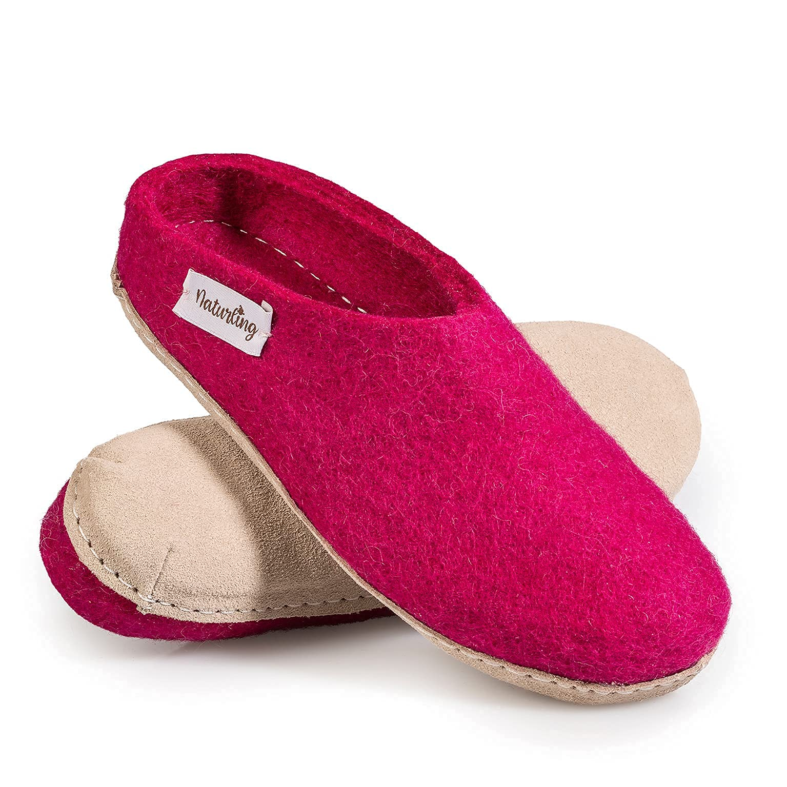 Filz Hausschuhe - Damen Hüttenschuhe mit Ledersohle - Slipper 100% Wolle handgemacht