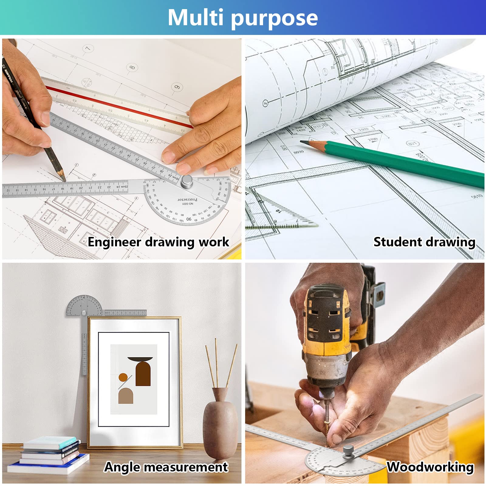 Stainless Steel Protractor - 180 Degree Angle Finder -7 Stainless Steel Protractor - 180 Degree Angle Finder -7