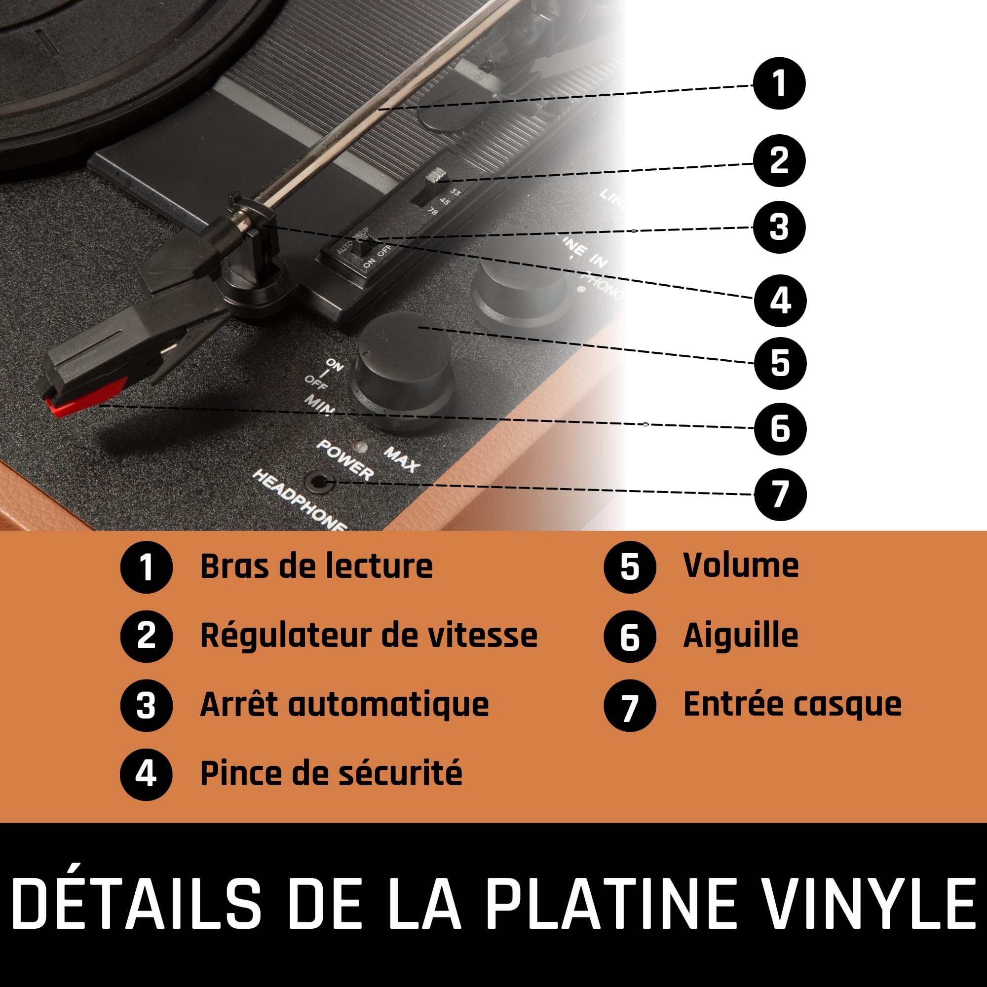 Lenco Classic Phono TT-10BN - Platine Vinyle Valise - Haut-Parleurs - Fonction arrêt automatique - 3 vitesses - Entraînement par courroie - AUX - Sortie ligne - Marron