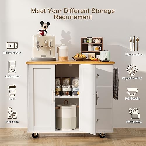 Miniatura 8 de SUNLEI Isla de cocina con armario de almacenamiento (blanco elegante, 39.7 pulgadas)