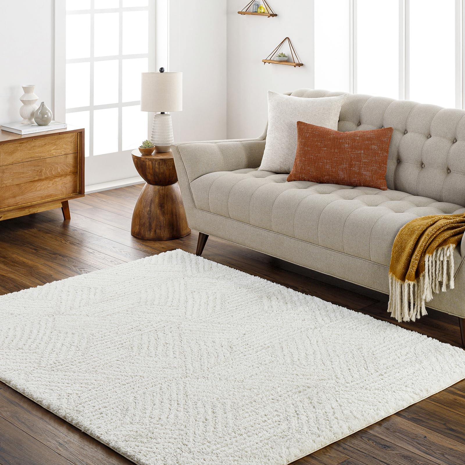 Livabliss Beige/Grey Cloudy Shag-Geometric Soft Plush Pile Rug - 120Cm_diameter