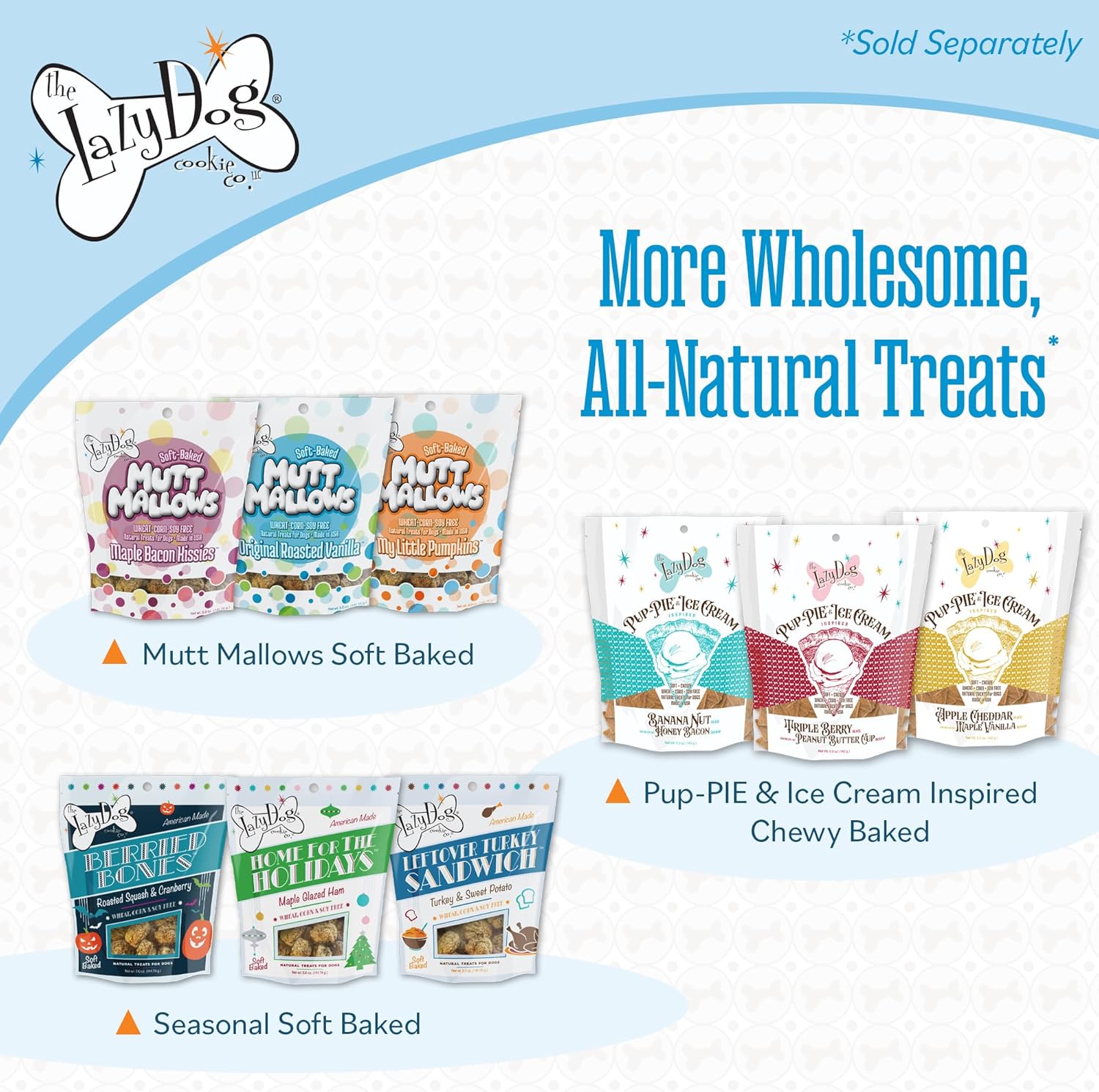The Lazy Dog Cookie Co. Soft Baked Dog Treats, Mutt Mallows Sampler Pack, for Small, Medium and Large Dogs, Wheat-Free, Baked in The USA, 5 oz. (Pack of 7)