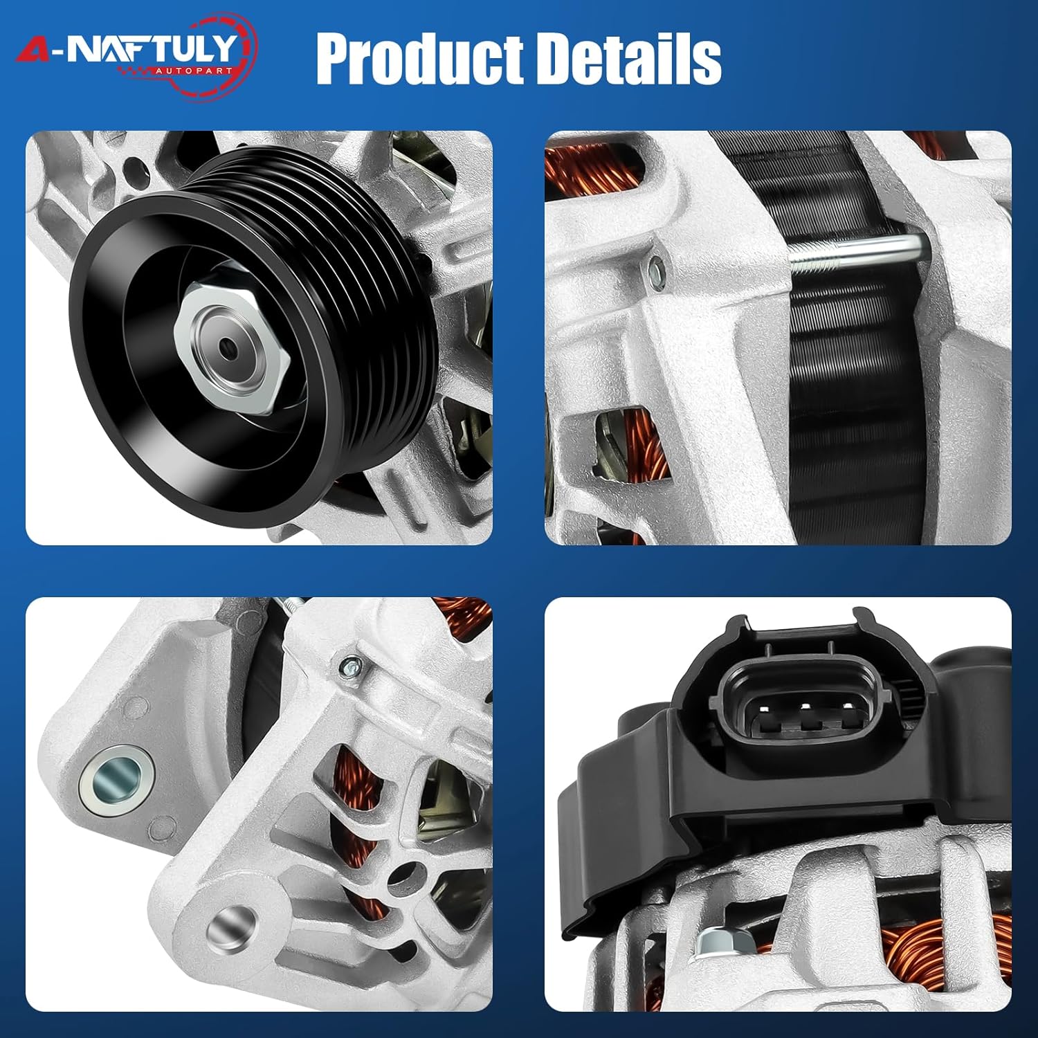 13209N Alternator Fits for 2012 2013 2014 2015 2016 2017 Hyundai Accent L4 1.6L, Naturally Aspirated, Kia Rio, High Output Alternator Replacement 13209, 37300-2B300, 37300-2B510, 2607372, 2608483