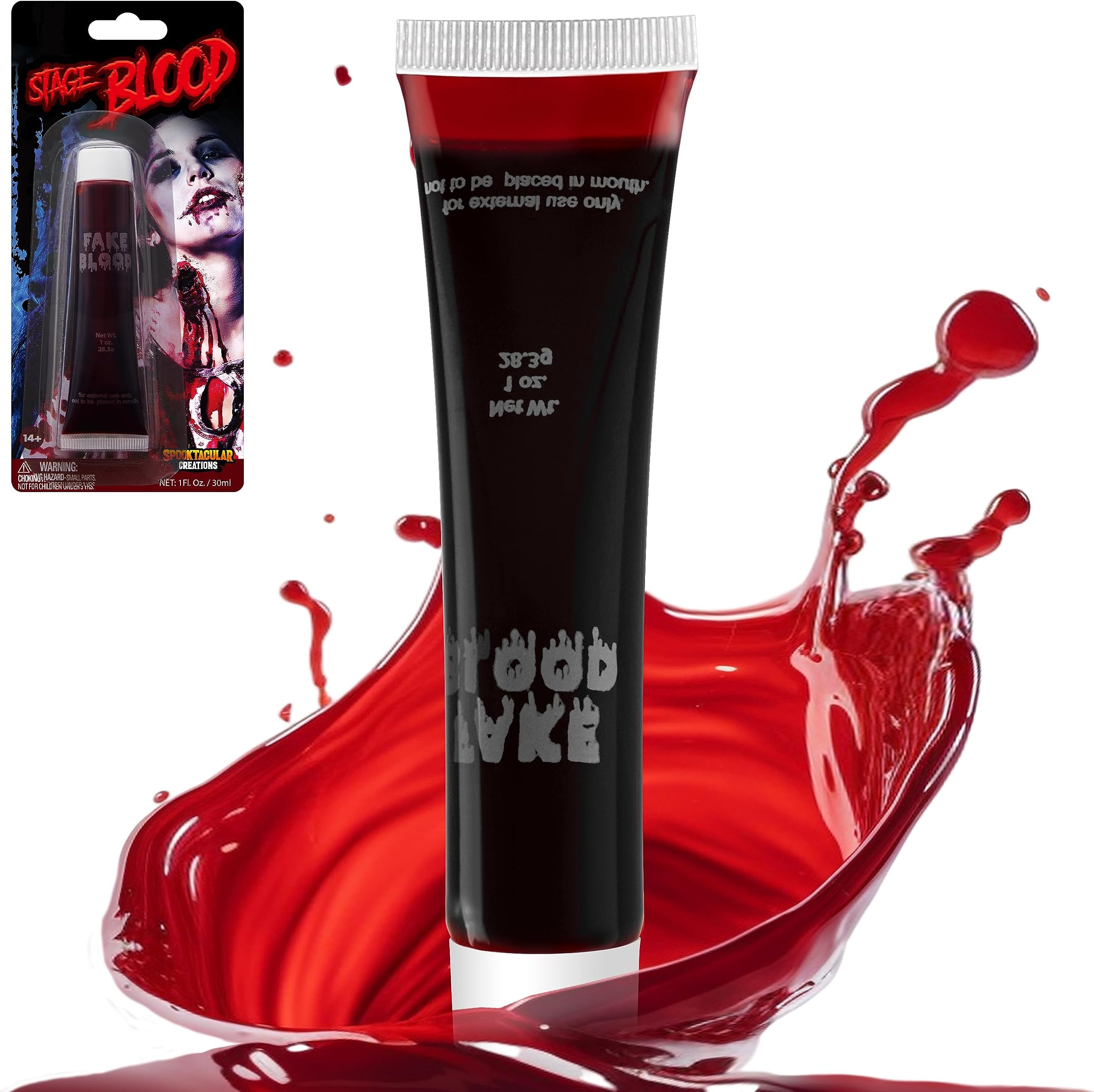 Spooktacular CreationsFake Blood Tube, 1 oz Halloween Blood for Zombie Makeup, Vampire Blood, Washable Fake Blood for Clothes, Face Paint Stage Blood for Halloween Costume Makeup & Dress Up