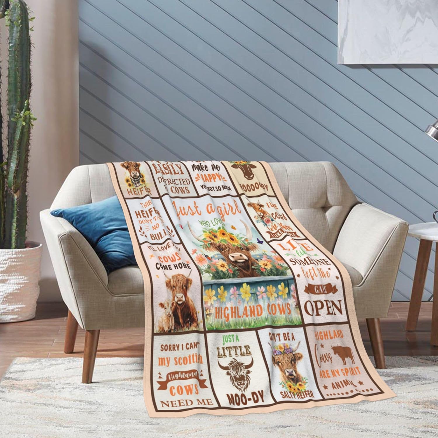 Highland Cows Blanket, Highland Cow Gifts, Highland Cow Decor, Cow Print Blanket, Cow Gifts for Women, Cow Print Throw Blanket 60"x50" - Image 2