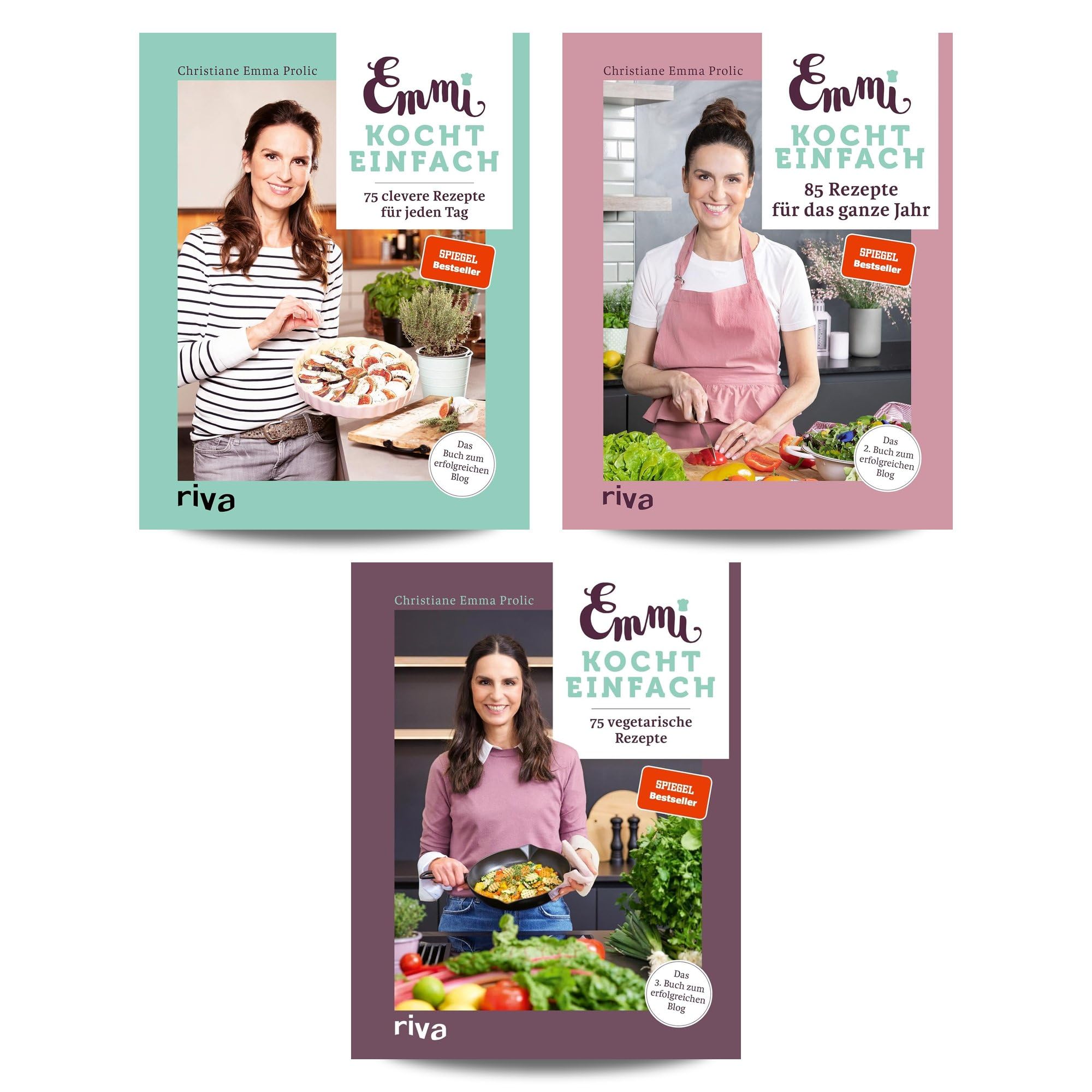 Emmi kocht 3er Bundle: Emmi kocht einfach, Emmi kocht weiter und Emmi kocht neue Lieblingsrezepte von Christiane Emma Prolic, gebundene Kochbücher für Familienküche, Meal Prep und Alltag