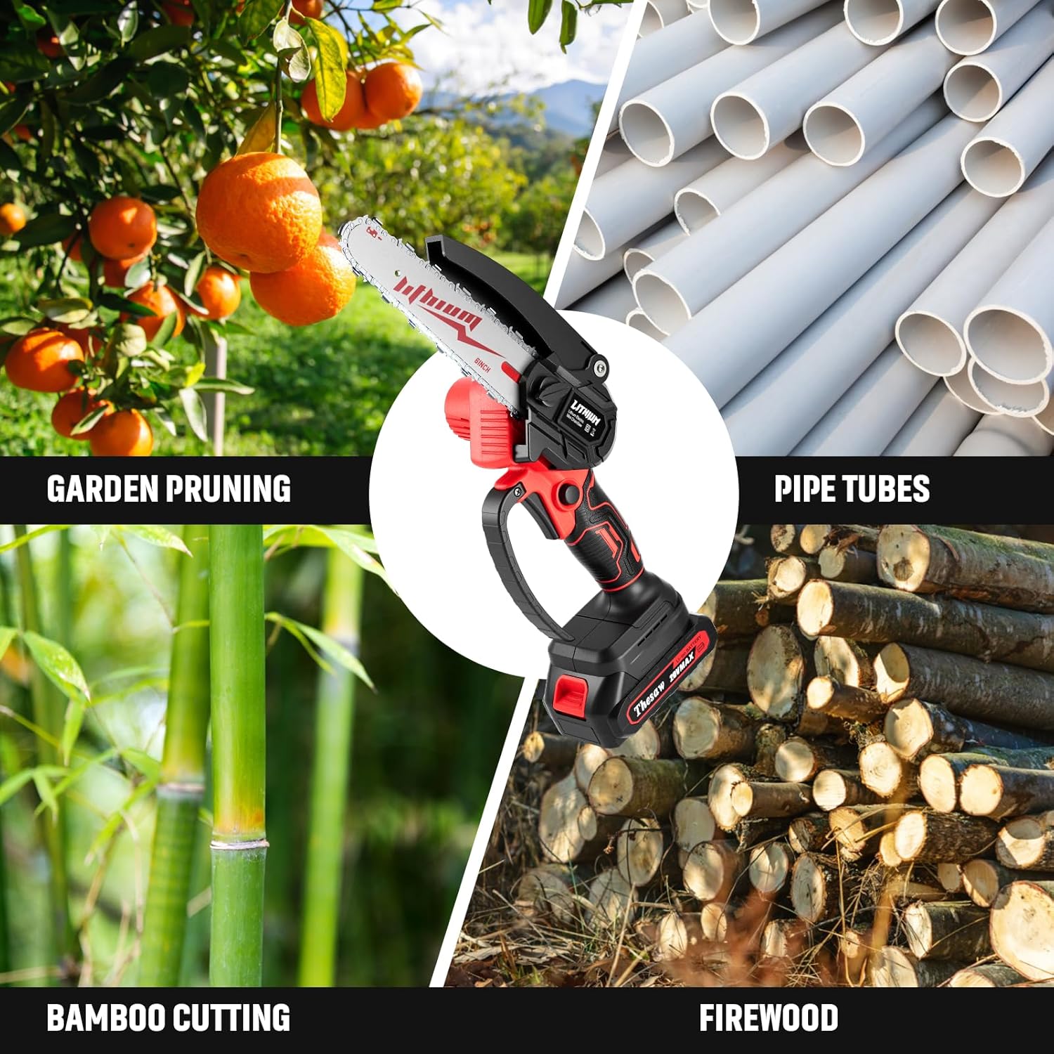 Mini Chainsaw Cordless 6 Inch, Handheld Electric Power Chain Saw with 2 Batteries, Portable Battery Powered Chainsaws for Tree Trimming Wood Cutting, Best Gifts for Dad, Husband,Women