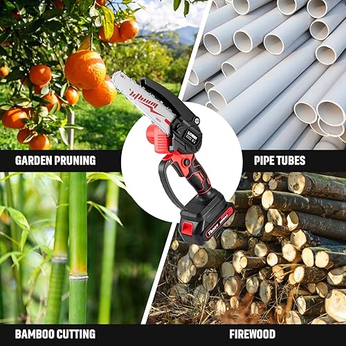 Miniatura 5 de Mini motosierra inalámbrica de 6 pulgadas, motosierra eléctrica de mano con 2 baterías, motosierras portátiles a batería para cortar árboles, cortar