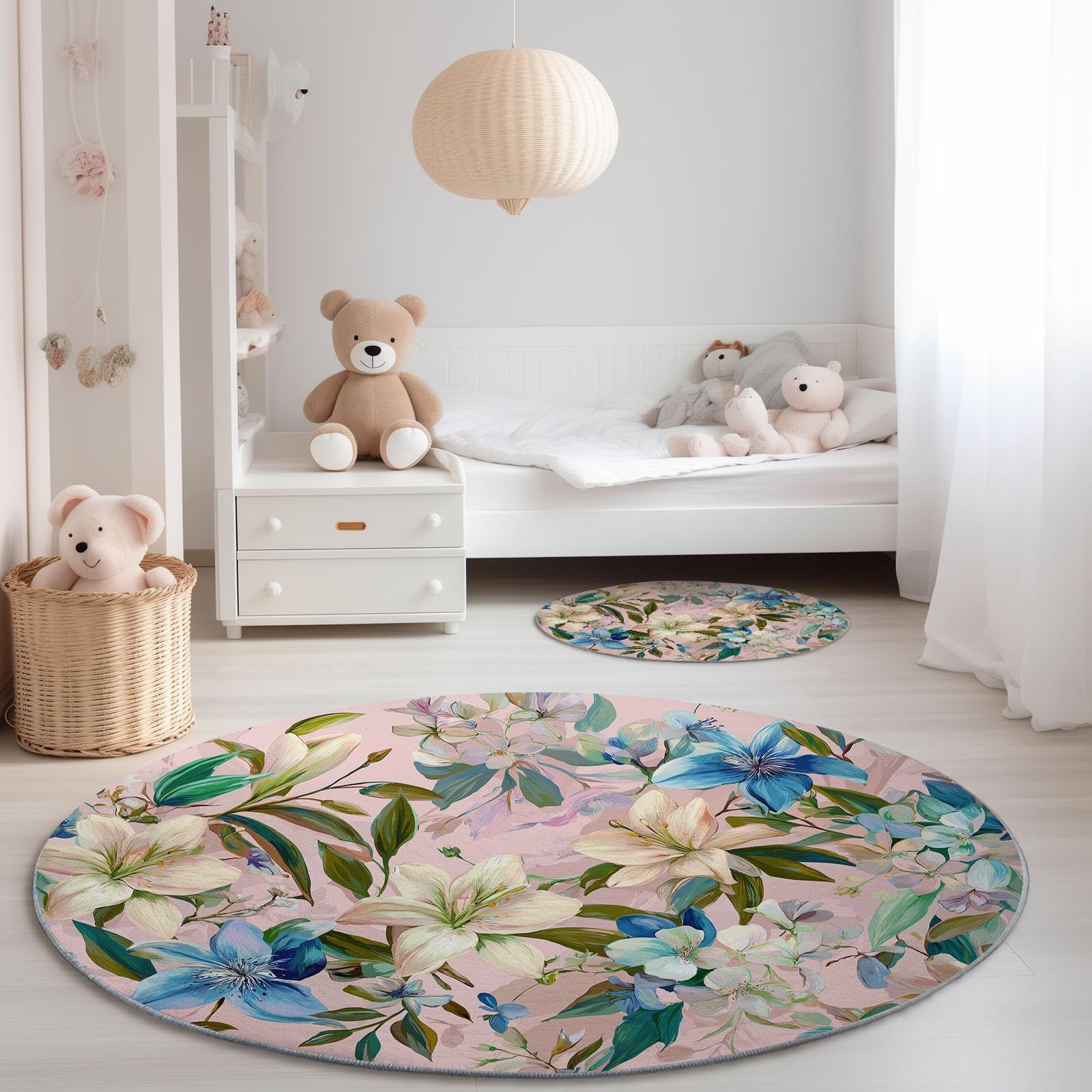 Tapis salon rond floral lys 60 cm rétro rose clair pour chambre