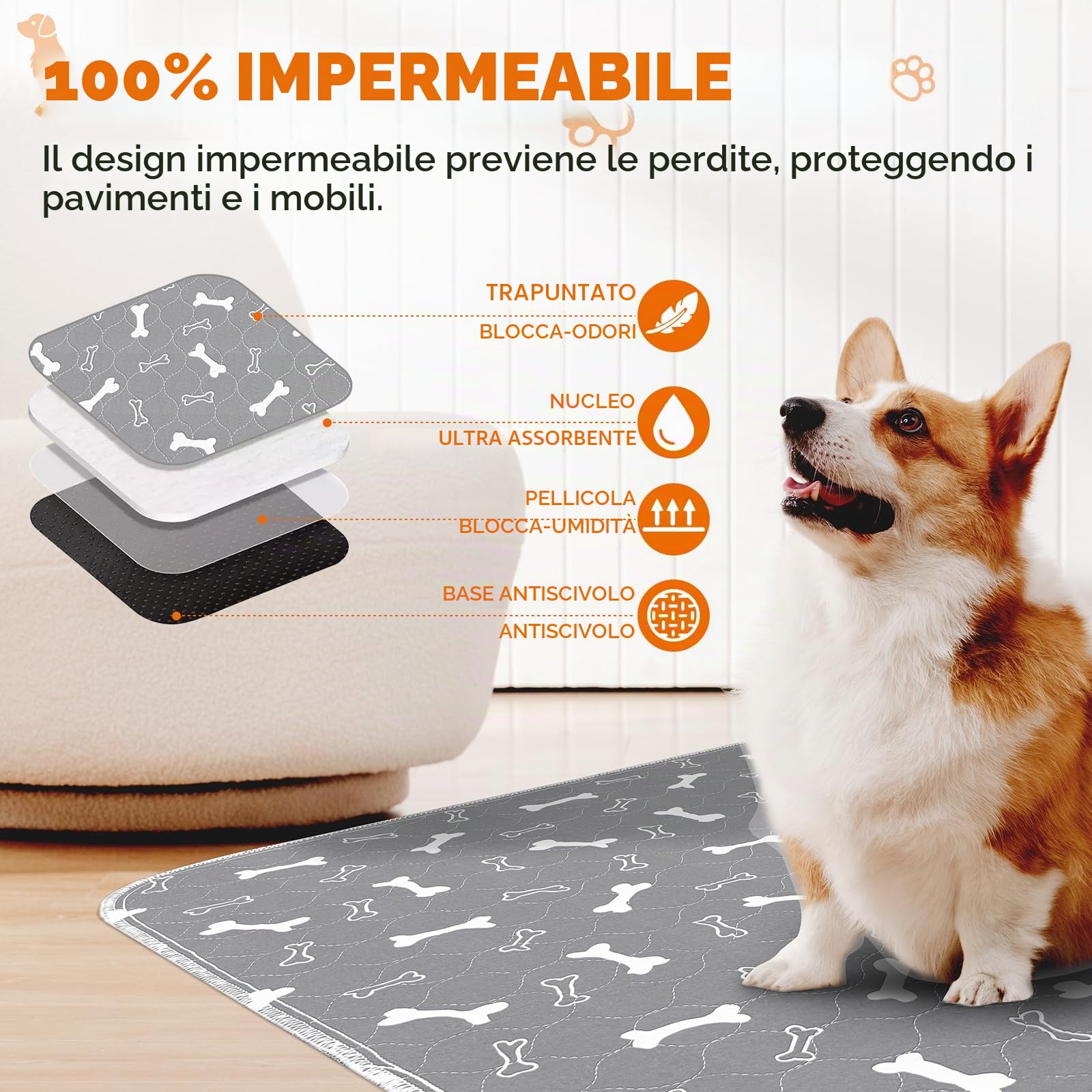 Baodan Traverse Cani, 2pc Traversine Lavabili per Cani 122x152cm Assorbenti | Antiperdita, resistente, per cani, tappetino per la pulizia del cane con fondo antiscivolo, apprendimento della pulizia