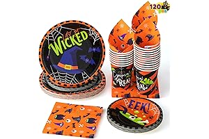 JOYIN 120 PCS Halloween Party Supplies Set with 30 Pcs Plastic Cups,...