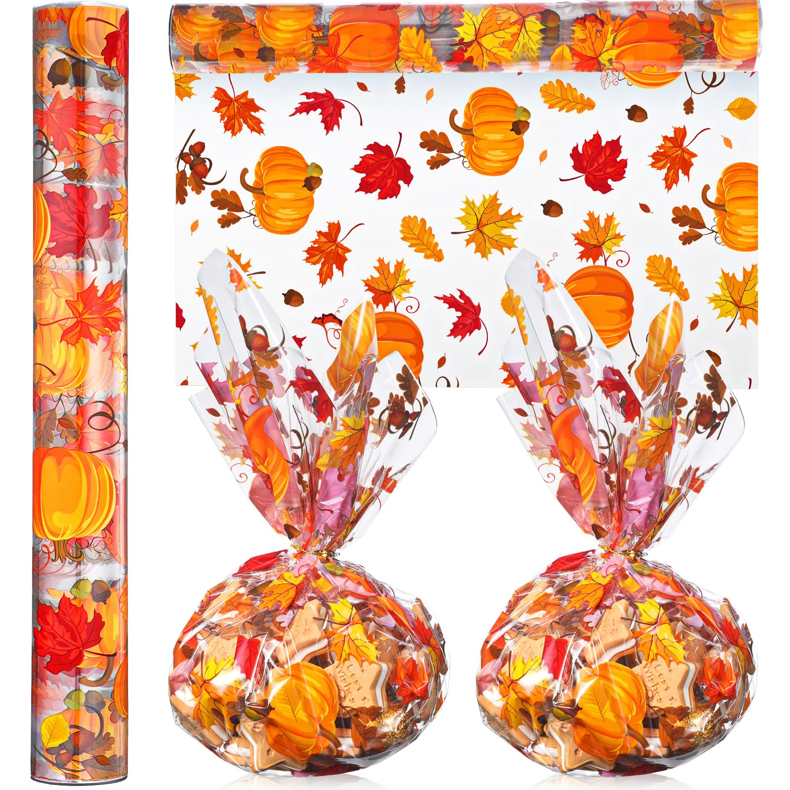 Christmas Halloween Fall Easter Cellophane Wrapping Paper 100 ft x 16 In 2.5 Mil Thick Cello Wrap Roll Crystal Clear Paper Wrapper Colored Bunny Egg Cellophane Gift Wrap (Pumpkin) โ image 1