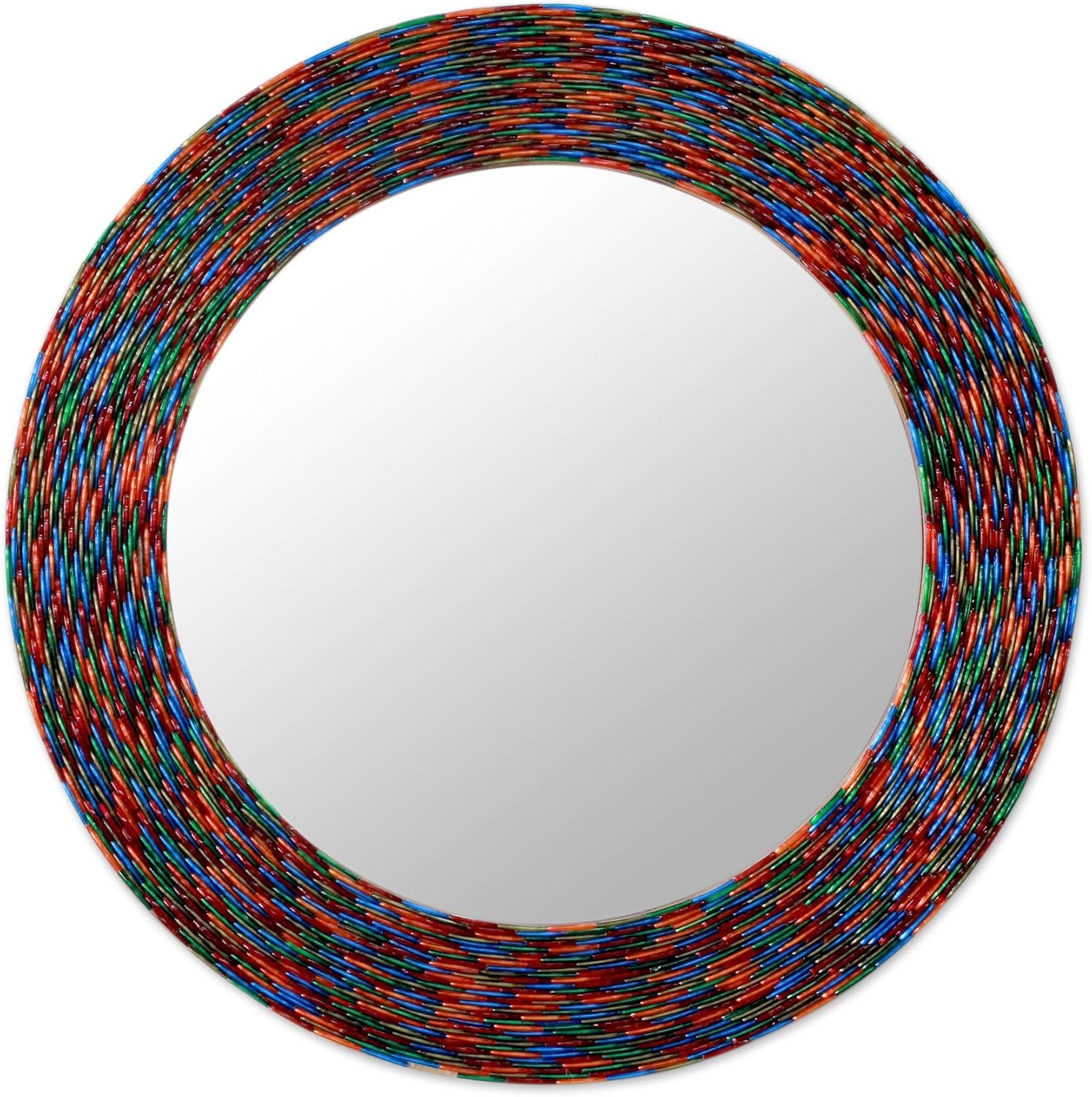 NOVICA Light Green Glass Mosaic Wood Frame Wall Mounted Mirror, 'Turquoise Sunset'