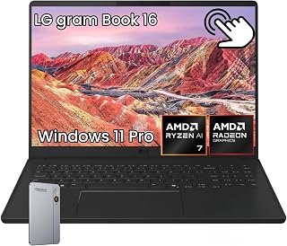 LG gram Book 16 Touchscreen Laptop, AMD Ryzen AI 7, 16GB LPDDR5, 1TB SSD