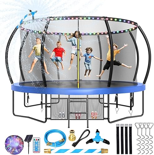 Trampolín mejorado de 12, 14, 15, 16 pies para niños y adultos, trampolines al aire libre con postes curvos, trampolín en forma de calabaza con