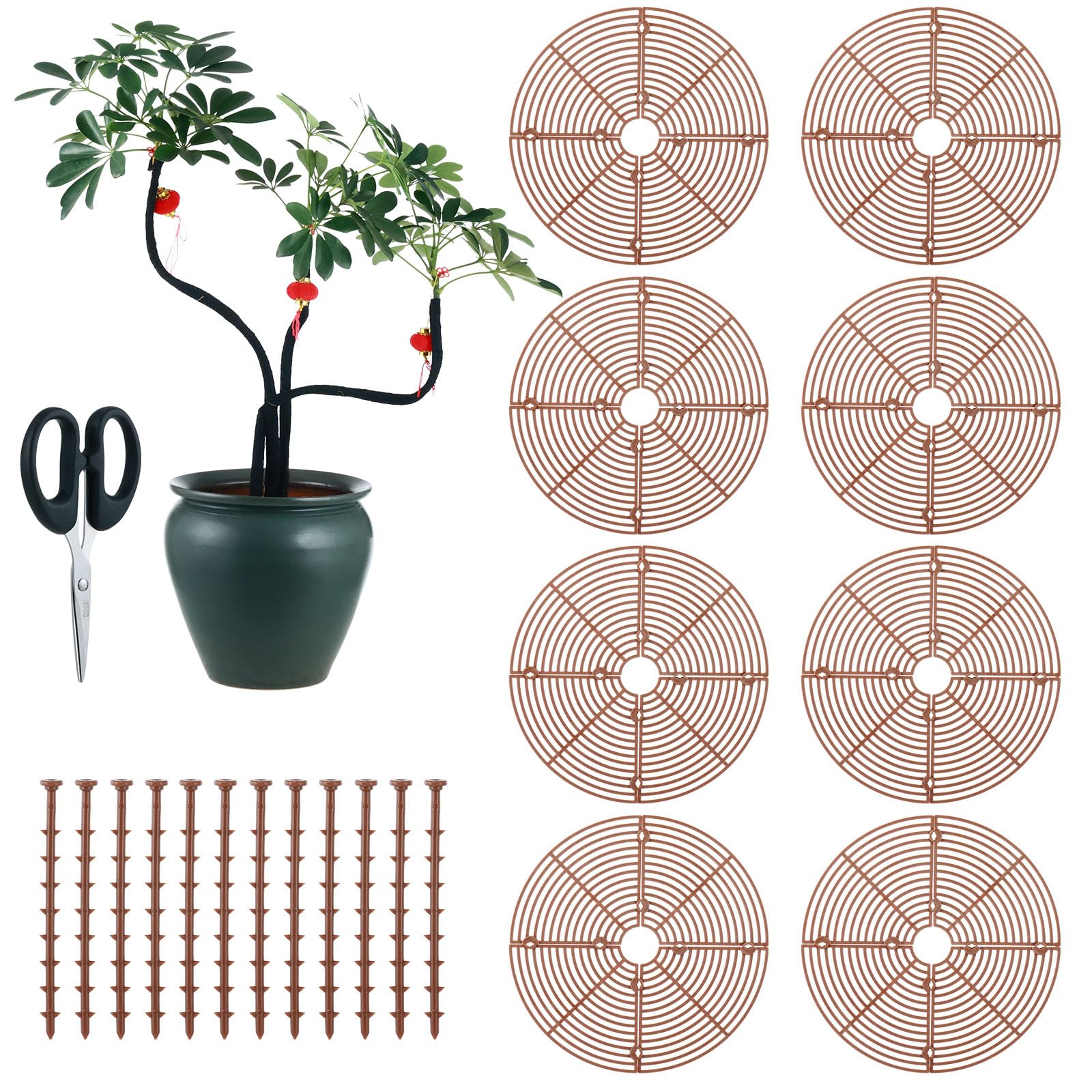 8 Pack Plant Pot Grid 11.8 Inch Plant Protectors from Animals Cats, Flower Plant Pot Cover, Cat Plant Deterrent Stop Dogs from Digging Soil Cover for Indoor Outdoor, Brown