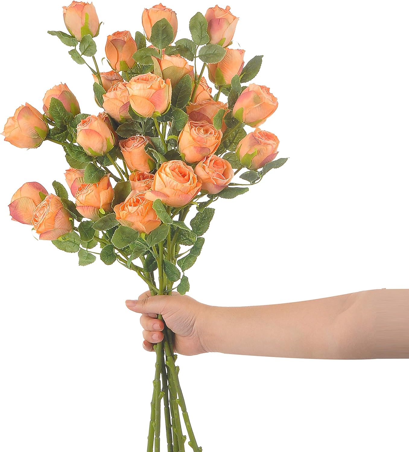 Dried Flower Artificial Rose 6pcs 24 Inch Long Stem Silk Rose with 5 Flowers for Wedding DIY Bridal Bouquet Home Decor Centerpiece Arrangement(Orange)