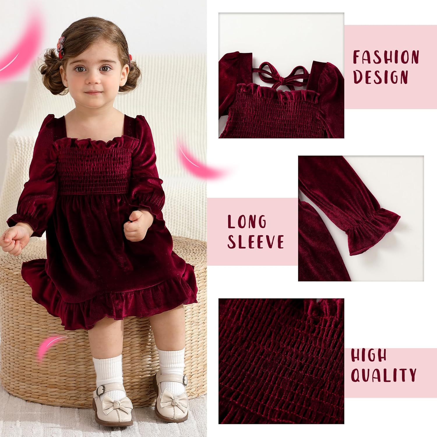 YOUNGER TREE Toddler Girls Fall Dress Winter Clothes Long Sleeve Velvet Dresses Princess Party Outfits - Image 4