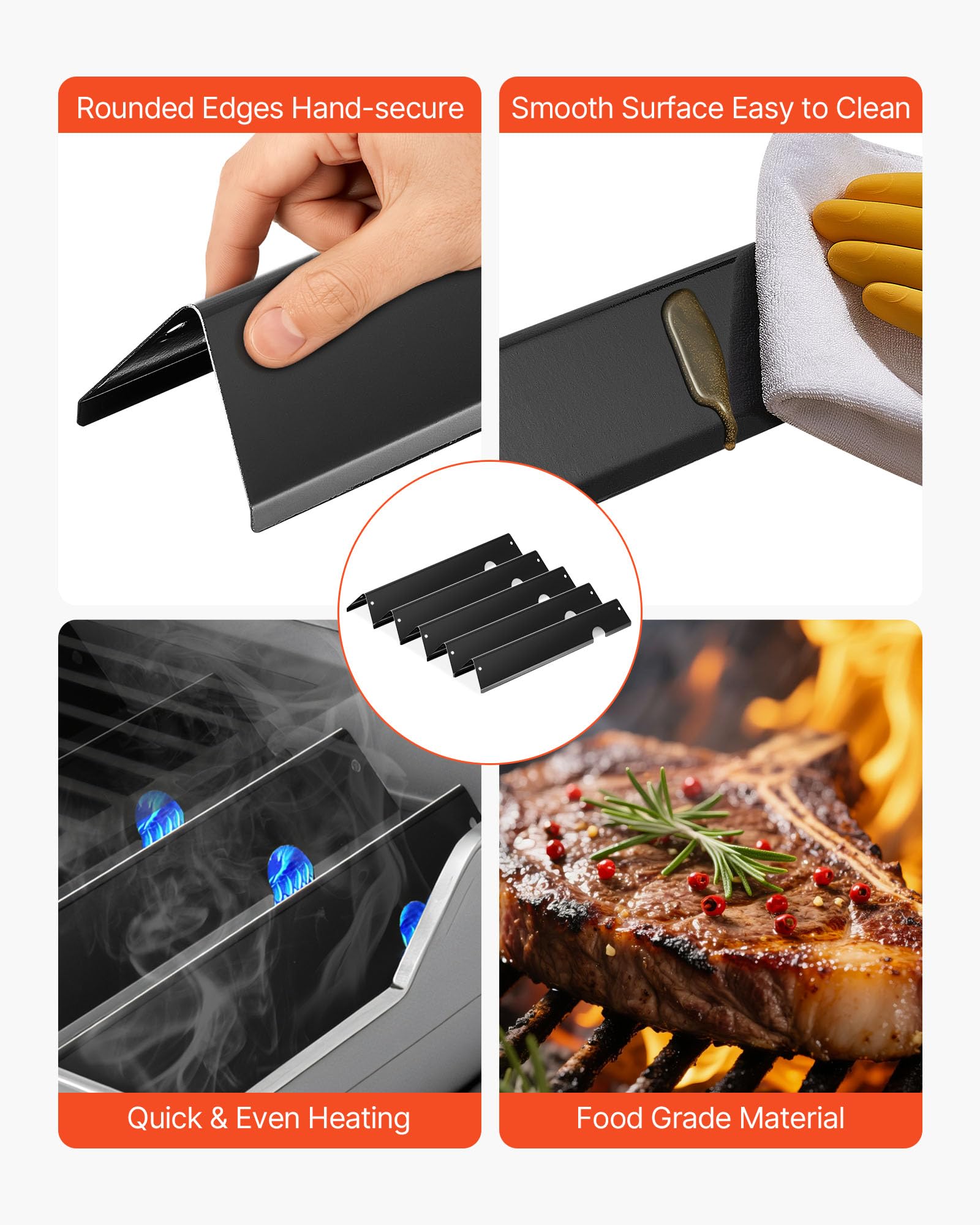 VEVOR Barre Cache-brûleur et Diffuseur de Chaleur pour Barbecue 8PCs, Déflecteur de Graisse pour Brûleur 43,5 cm, pour Weber Genesis II 310, 315, 335, 340, E/S 325s, ES/SX 325s, E/S 335, EX/SX/EPX-335