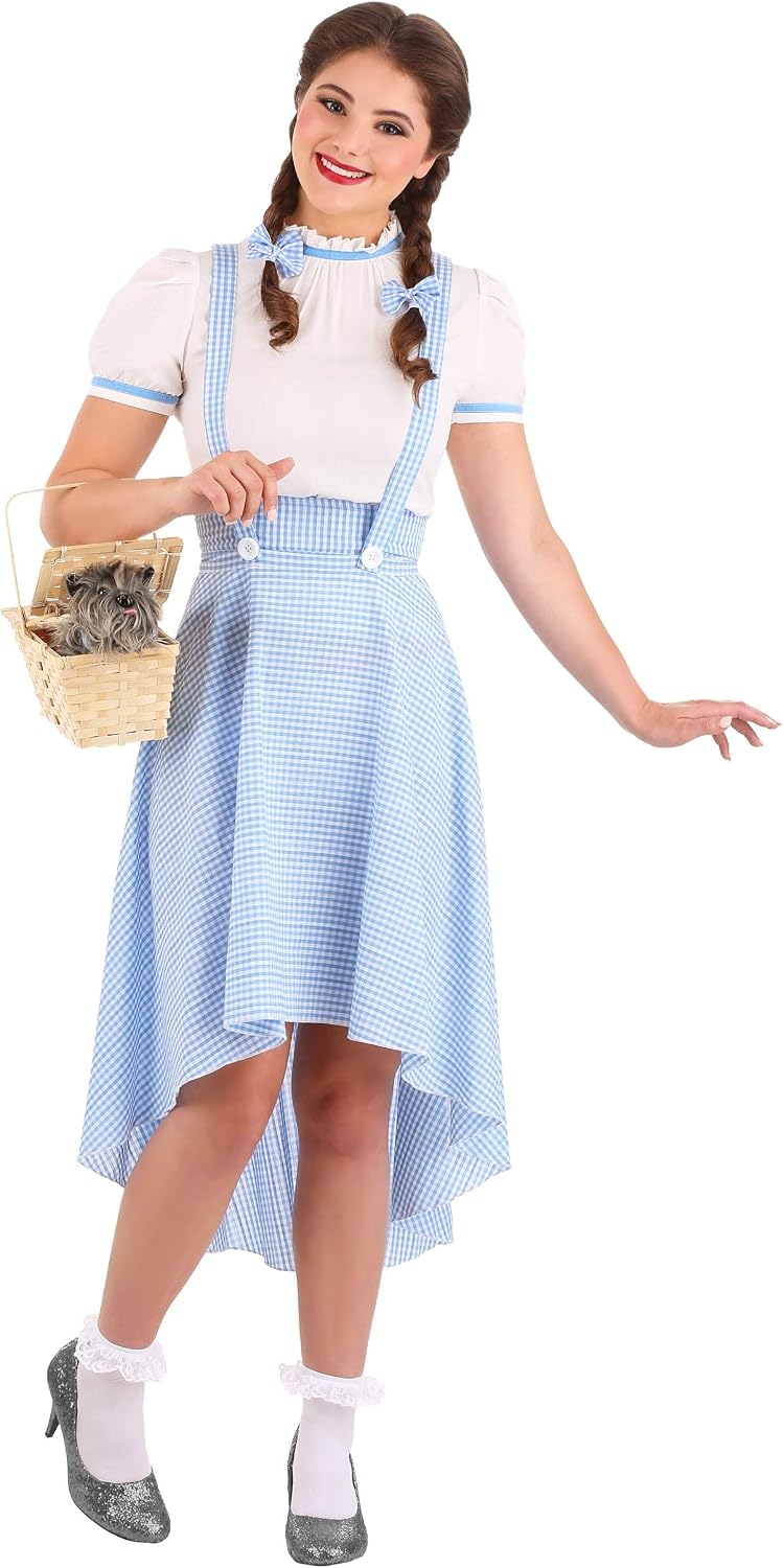 Women's Kansas Girl High Low Costume - Blouse with Velvet Collar & Gingham Pinafore Skirt, Hi-Lo Design