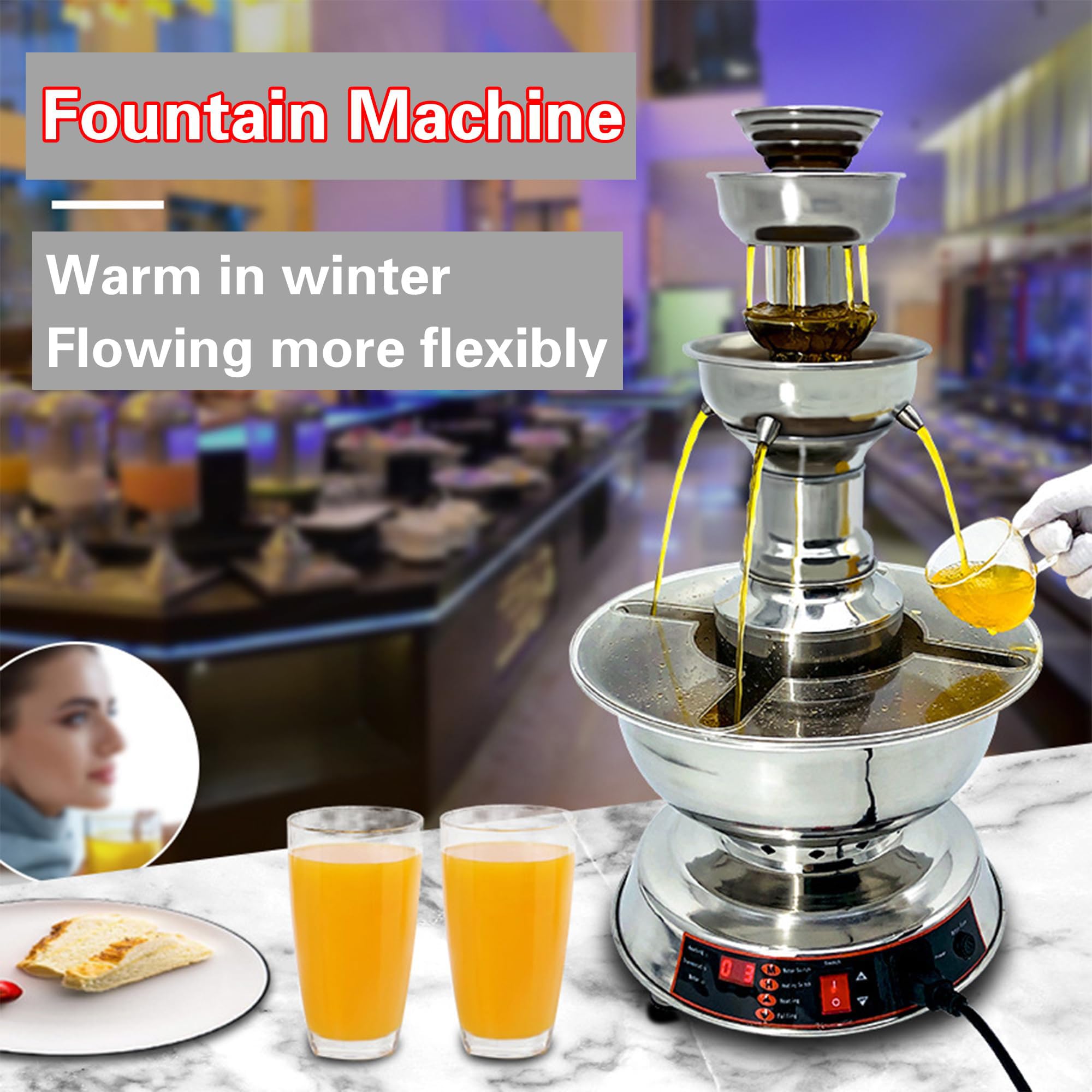 Fontaine à Vin Et Champagne électrique à 3 Niveaux - Chauffe/refroidisseur De Boissons En Acier Inoxydable Avec Contrôle De Température 0-100℃ Et écran Lcd, Capacité De 3,5 L Pour Mariages