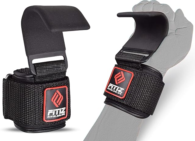 FITIZ Weight Lifting Hooks Grip (Pair) Heavy Duty Lifting Wrist Straps for Pull-ups 8mm Thick Padded Neoprene Power Lifting Grips with Padded Double Stitching Deadlift Workout Straps for Weightlifting