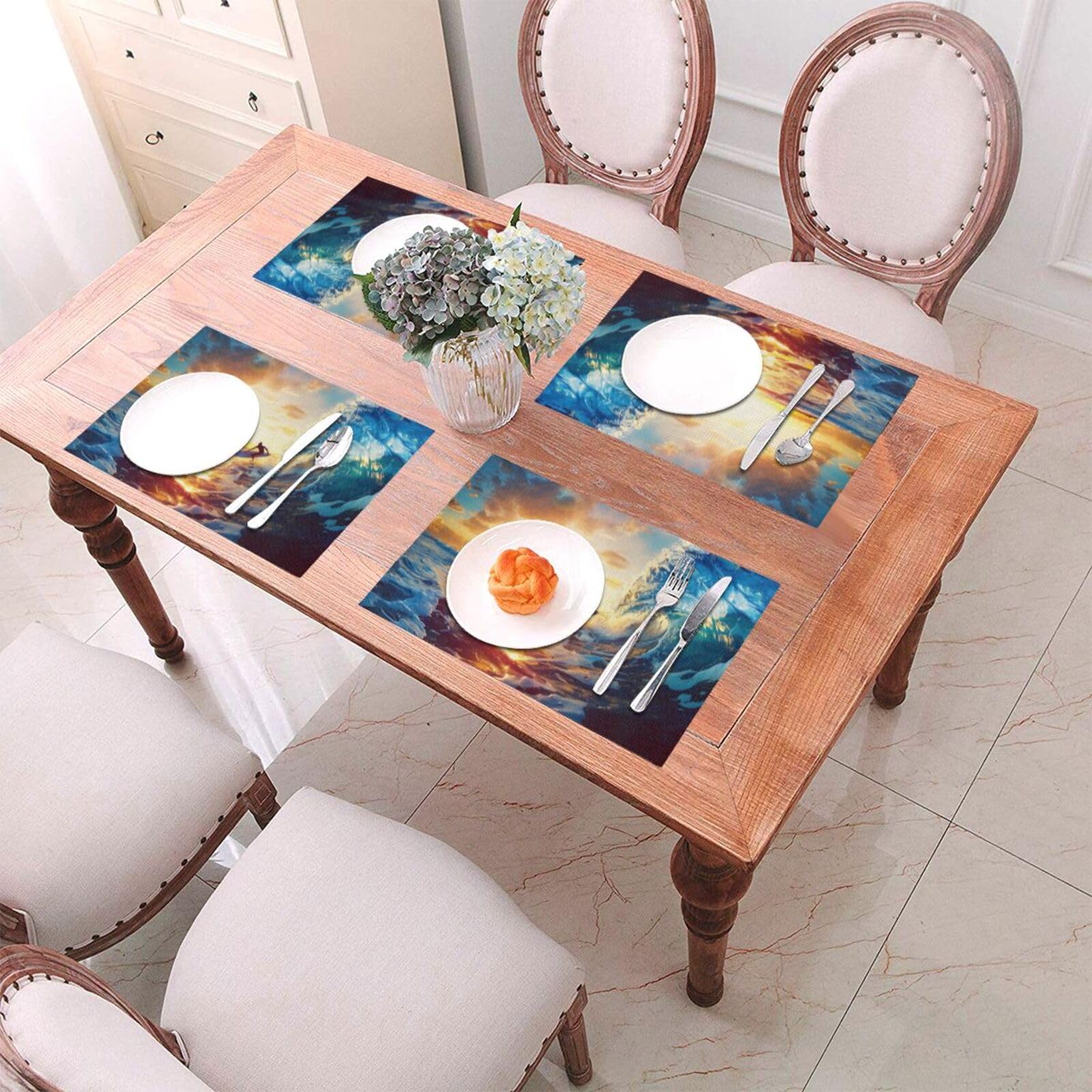 Set di 6 tovagliette stampate con paesaggio marino, in PVC, resistente al calore, per cucina, tavolo da pranzo, per interni ed esterni, 45 x 30 cm