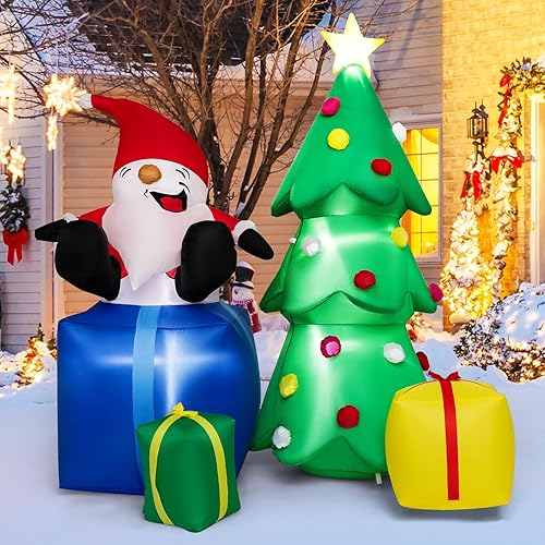 Tangkula Papá Noel inflable de Navidad iluminado de 7 pies y árbol de Navidad con cajas de regalo, luces LED integradas, bolsa de arena, para