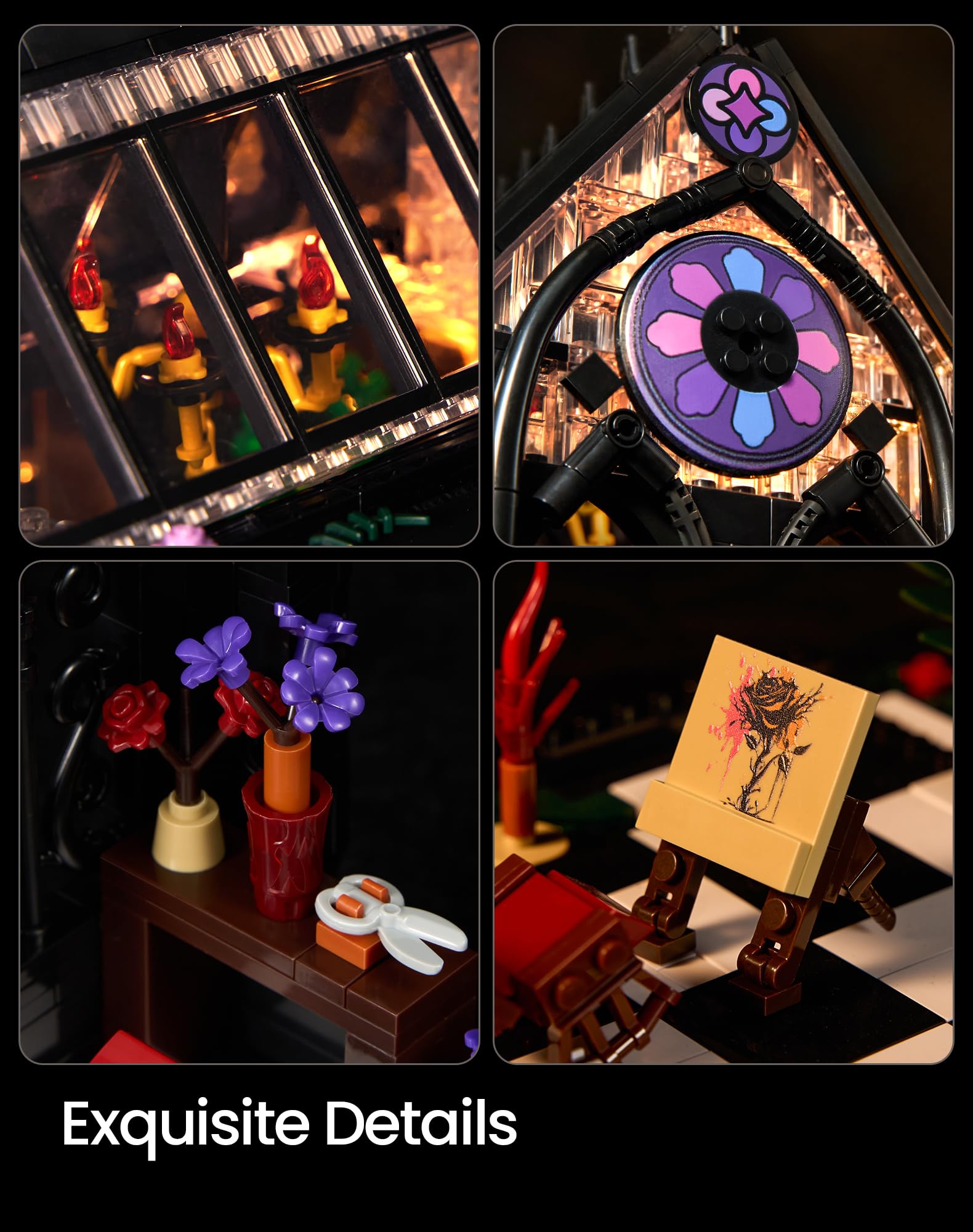 Kit di costruzione gotico per casa di fiori con illuminazione, giocattolo per la costruzione di serra, regalo per adulti per compleanno, Halloween, Natale, decorazione gotica per la casa