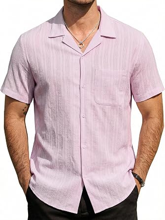 VATPAVE Mens Cuban Guayabera Shirts Button Down Short Sleeve Shirt Cotton Casual Summer Beach Wedding Shirts with Pocket