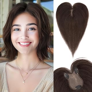 SEGO Human Hair Topper Double-Layer Hand-Stitched Thinning Hair Toppers 360°3D Coverage Hairpieces Toppers for Women Add Volume,11inch #02 Dark Brown,21g