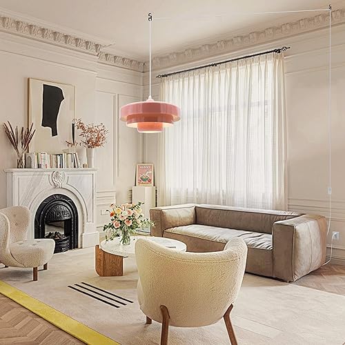 Miniatura 2 de Lámpara colgante rosa enchufable, lámpara colgante moderna de mediados de siglo, lámpara colgante nórdica, iluminación colgante, pantalla de metal