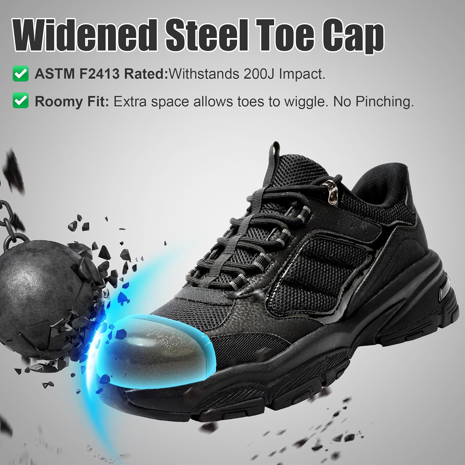 Steel Toe Shoes for Men, Hands Free Step in Work Sneakers, Lightweight Slip On Safety Shoes, Breathable Puncture Resistant Industrial Construction Footwear - Image 2