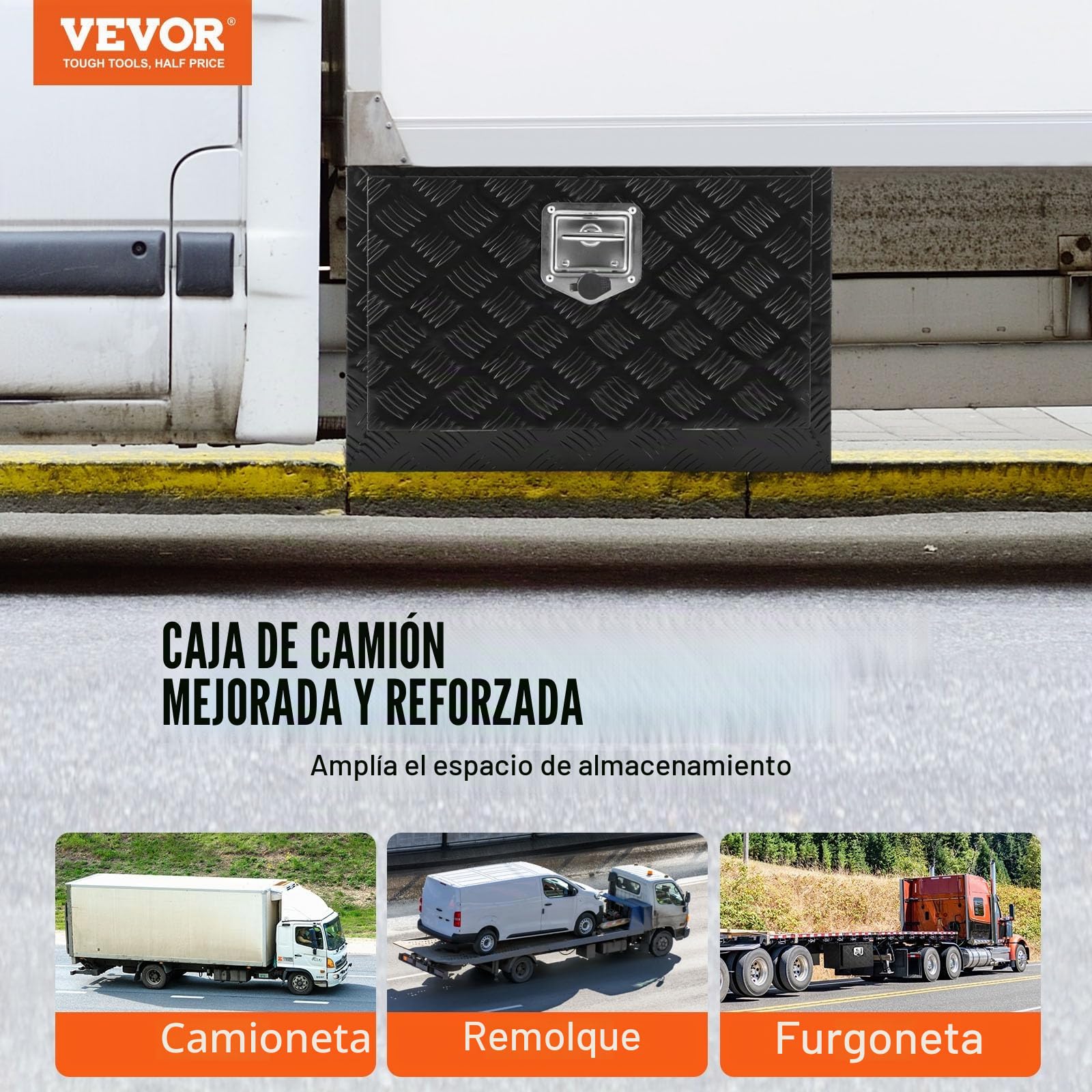 VEVOR Caja de Herramientas para Camión 612x310x360mm Caja de Bastidor Inferior Caja de Almacenamiento de Aleación de Aluminio Montaje Inferior con Cerradura y Llaves para Remolques, Camionetas, Negro