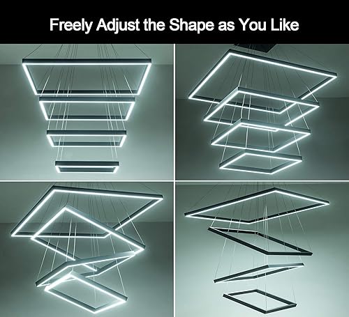 Miniatura 3 de Candelabro LED cuadrado moderno colgante de 4 anillos contemporáneo, luz colgante de techo regulable para sala de estar, cocina, comedor, 15.7