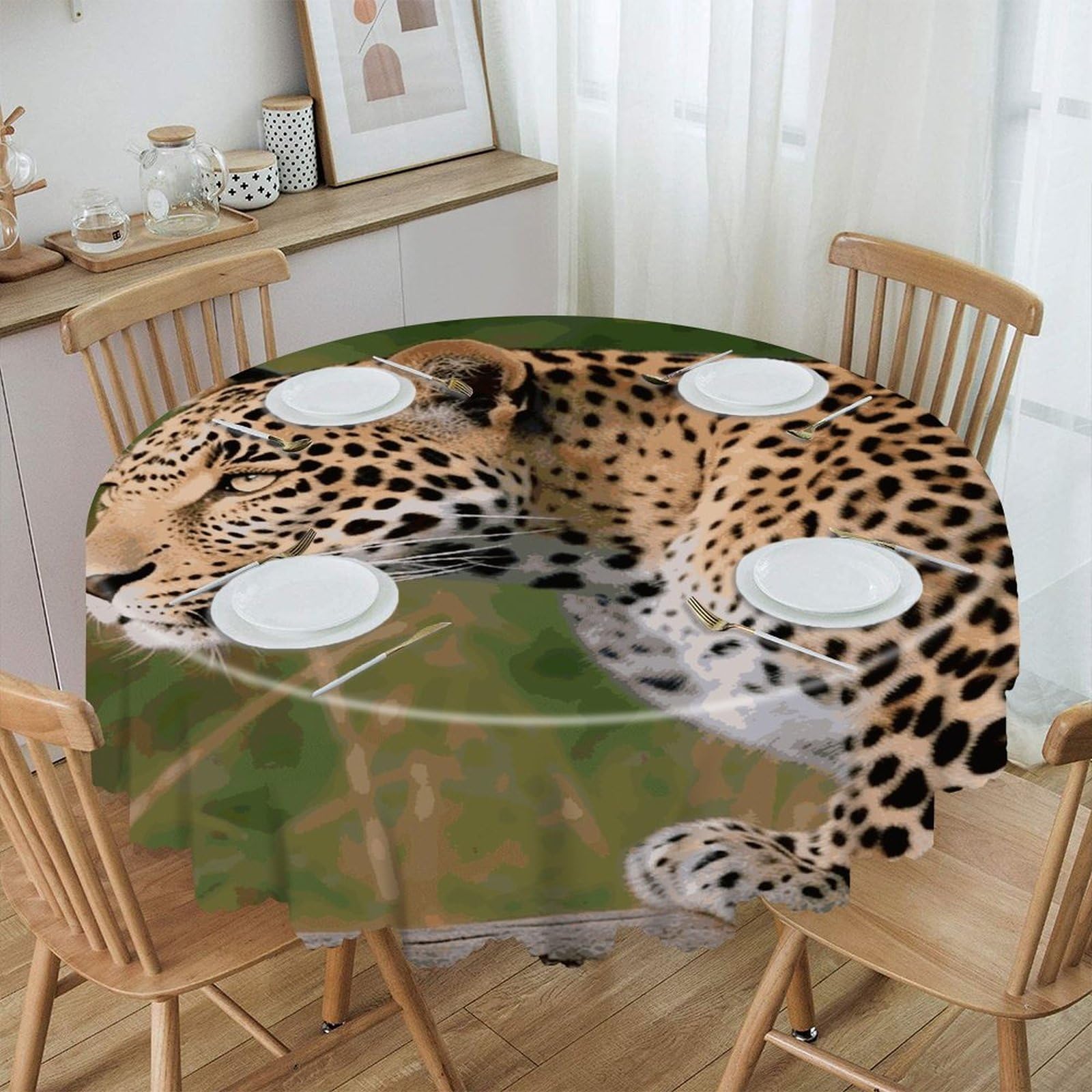 VstaDank African Leopard Round Tablecloth 60 Inch Easy to Clean Circle Table Cover Thick Decorative Round Polyester Table Cloth for Dining Kitchen Party Farmhouse Outdoor