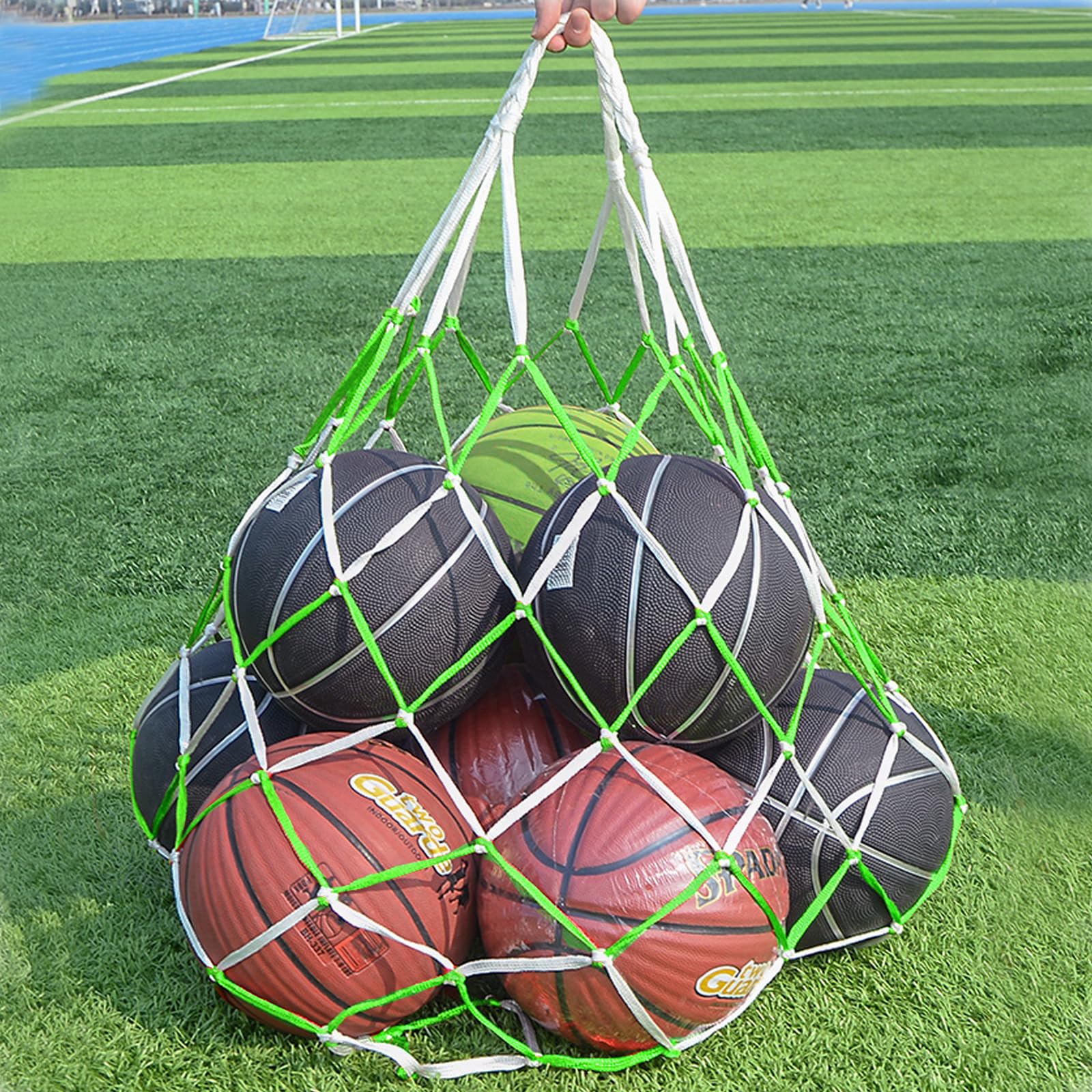 Pumuky Rete Per Palloni Set Di 2 - Borsa A Rete Nylon Per Basket, Calcio, Pallavolo, Con Cordino - Foto 2