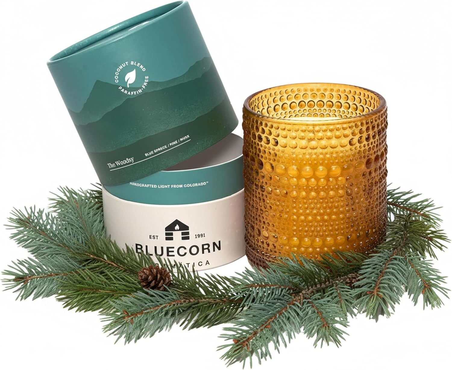 Bluecorn Aromática Scented Candle, The Woodsy Fragrance with Cedar, Balsam & Resinous Woods, Vegan Coconut Wax Candle, Long Lasting Candle for Home Decor, Gifts for Women & Men, American Made, 11 Oz