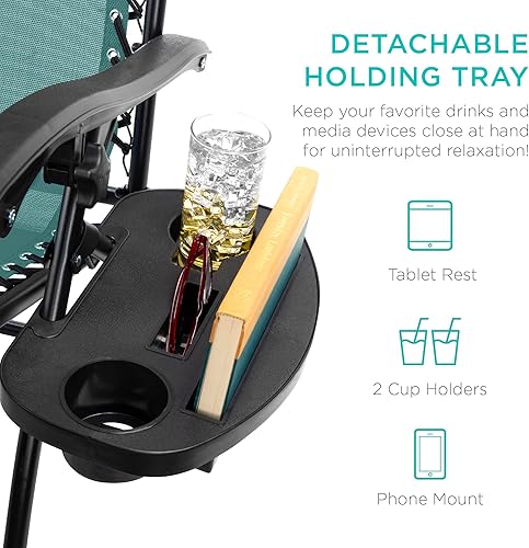 Miniatura 6 de Best Choice Products - Juego de 2 sillas reclinables y ajustables de malla y acero, sillas con sensación gravedad cero con cojines y bandejas Verde