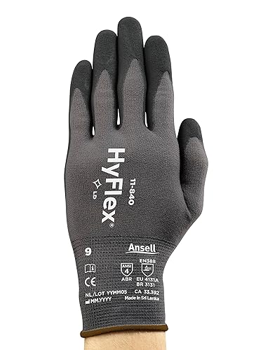 Ansell Hyflex 11-840 - Guantes de trabajo para hombres y mujeres nailon guantes multiusos mecánicos campos de automoción industriales o mejoras del