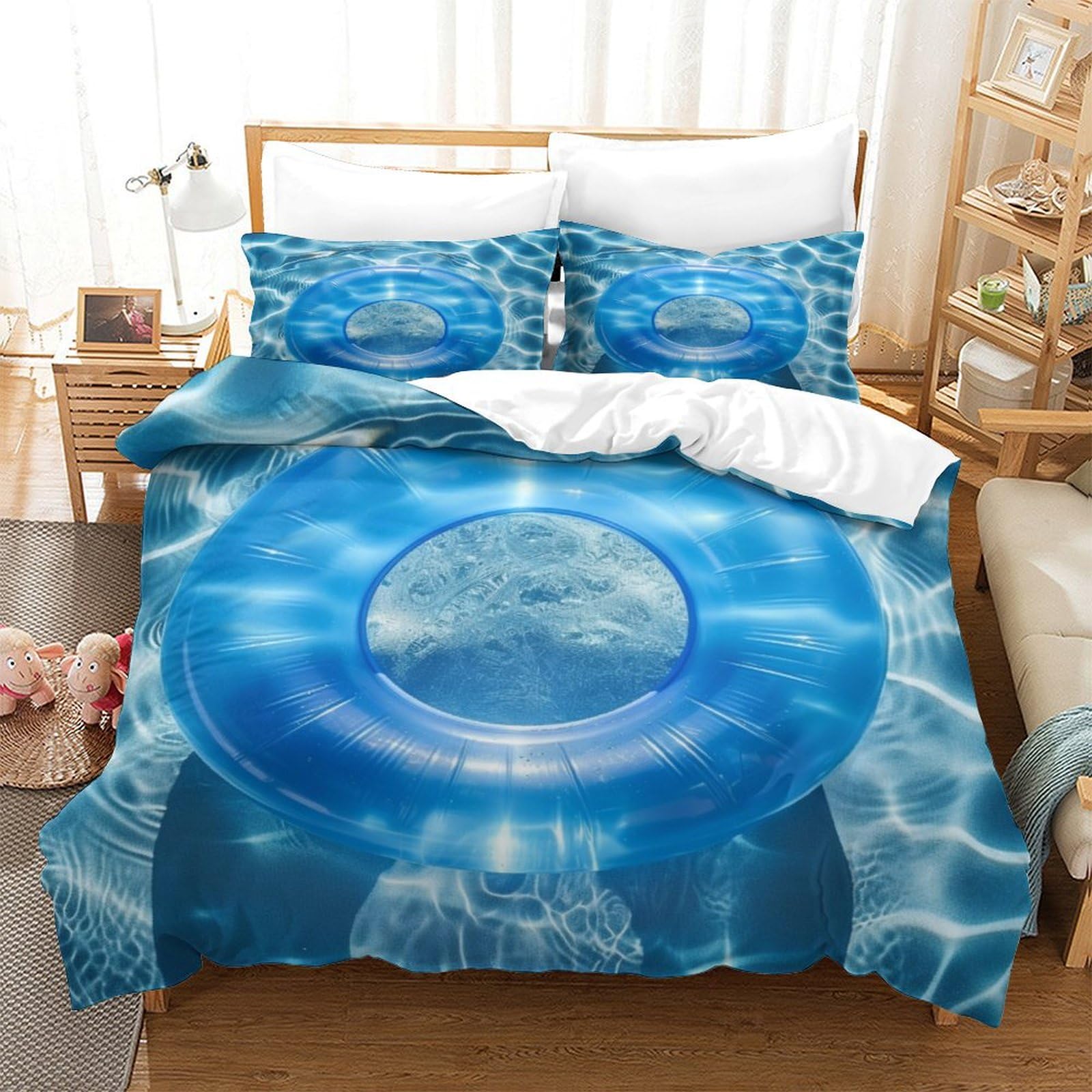 P1s9u7w5y Water Ripple Swimming Pool Inflatable 3D Printed Duvet Cover Set 3Pcs Microfiber Water Surface Bedding Set King（220X240cm）