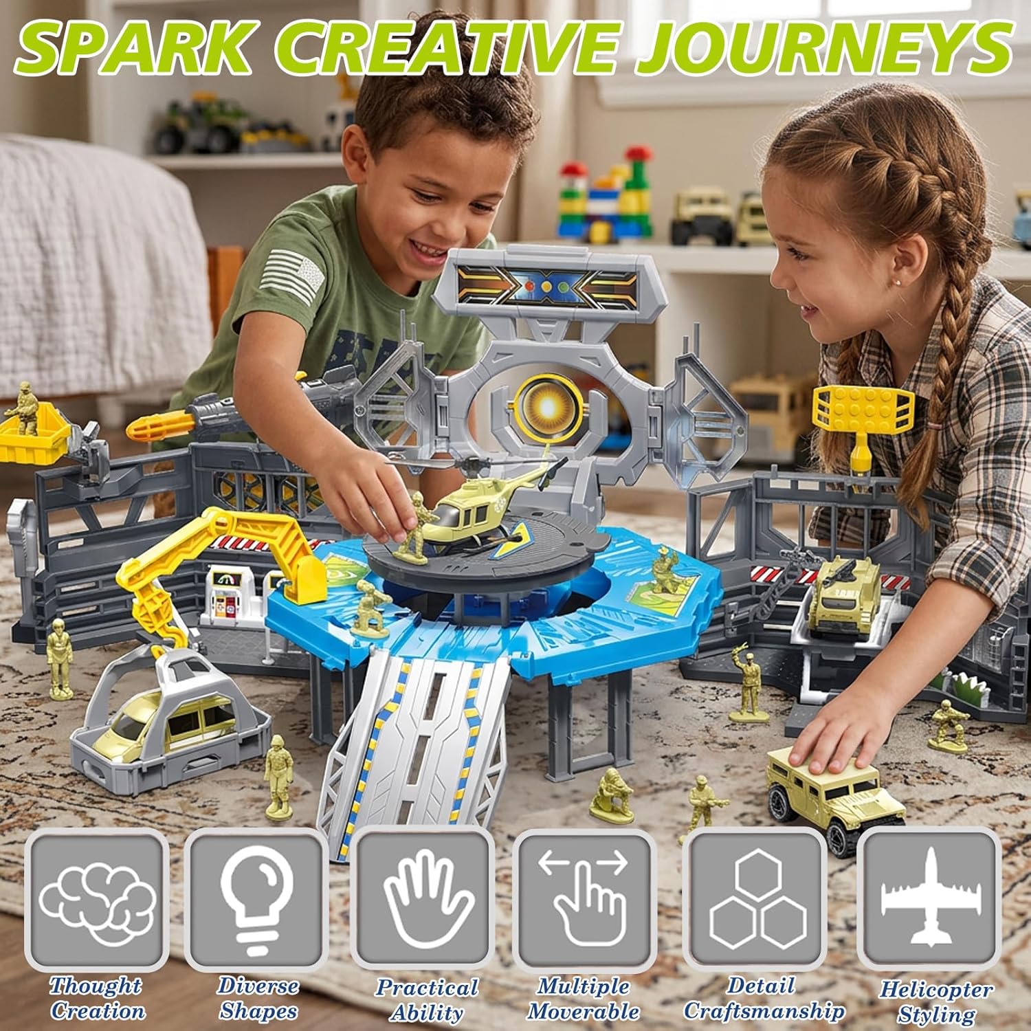 Military Base Playset for Kids, Army Military Toy Set with Repair Station, Vehicles & Accessories, Army Command Center Pretend Play Toys for Boys Ages 4-8 5-7 6-12 Birthday Gift