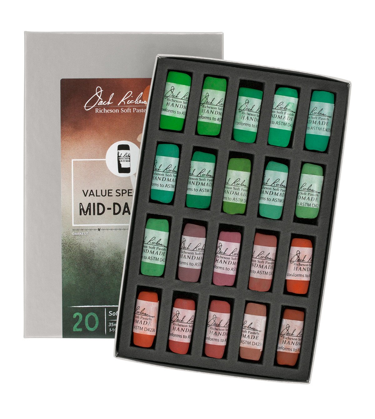 Jack Richeson Hand gerollt Weiche Pastellkreiden Spectrum: mid-dark 2, 20-teilig