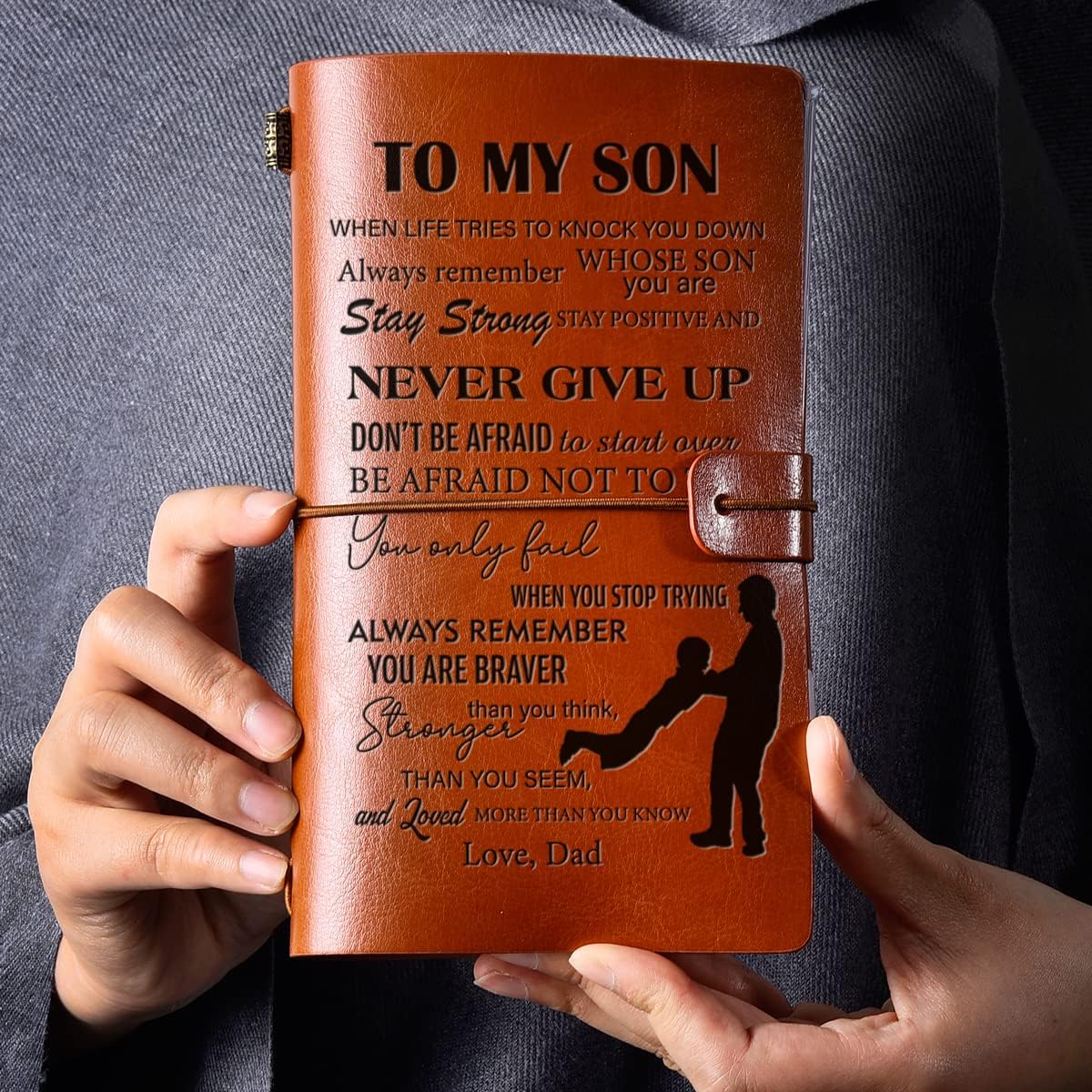 to My Son Leather Journal Notebook from Dad - Son Leather Travel Journal Stay Positive Inspirational Embossed Writing Journal Gift for Birthday Graduation Christmas - Image 3